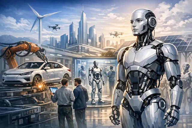 BYD's Yao-Shun-Yu humanoid robot concept being deployed in factories and 4S dealerships while the company faces a 55 percent profit decline