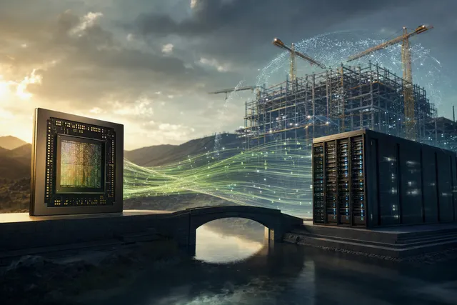 Editorial illustration representing possible Nvidia financing support for Oracle’s AI data-center expansion