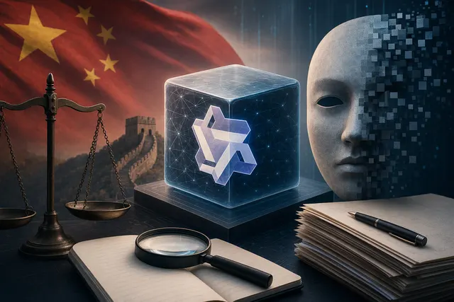 AI-generated editorial illustration representing questions about political bias in Alibaba’s Qwen model.