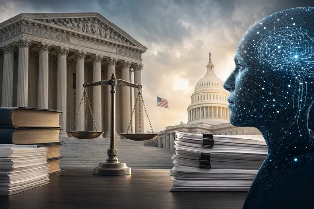 Editorial illustration representing the AI copyright dispute between OpenAI and The New York Times