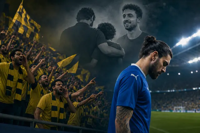Editorial illustration of Rúben Neves during the Al-Taawoun versus Al-Hilal match where chants referencing Diogo Jota were reported