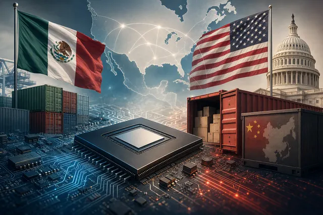 Illustration of AI hardware supply chains and trade between Mexico and the United States