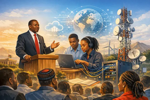 Illustration of young Malawian ICT students developing digital technology and innovation skills