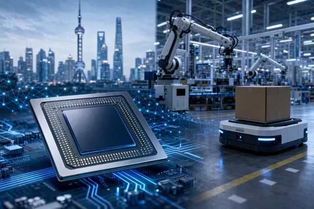 Illustrative AI-generated image representing edge AI computing in an industrial setting