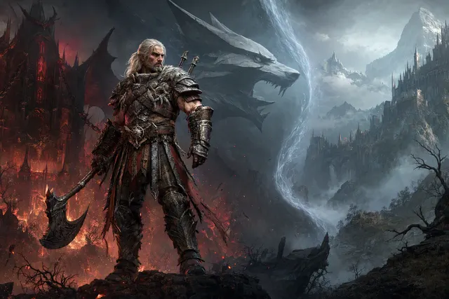 Geralt-inspired Diablo IV Barbarian cosmetic crossover artwork