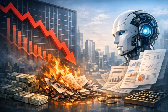 Chart overlaying SoftBank stock decline with OpenAI loss projections for 2025 and 2026