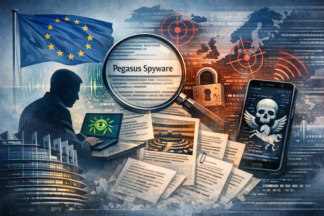 Digital illustration representing the Pegasus spyware targeting of a European Parliament committee member