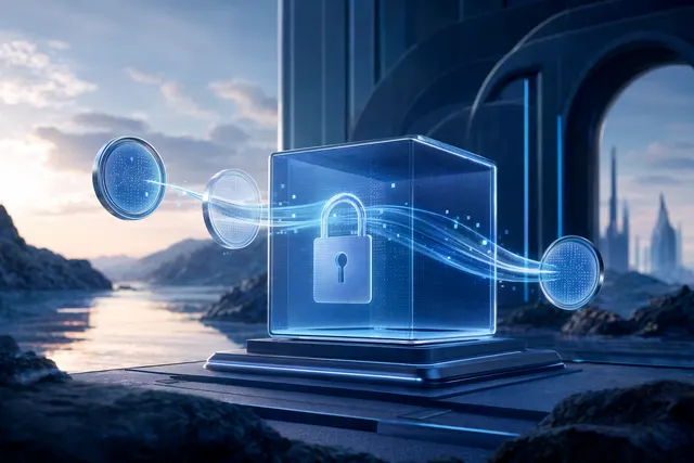 Abstract visualization of private Sui blockchain transactions protected by cryptography
