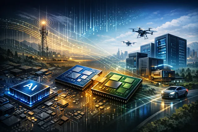 Conceptual illustration of Intel's processor roadmap from Nova Lake through Hammer Lake, highlighting edge AI, NVIDIA RTX GPU integration, and Hyper-Threading return.