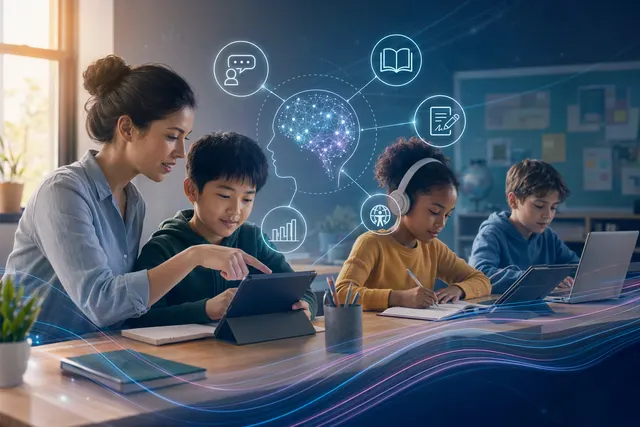 AI-generated editorial illustration about artificial intelligence tools in education