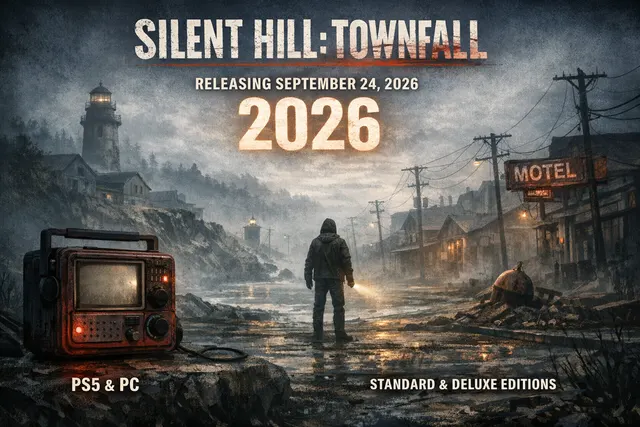 Silent Hill Townfall protagonist Simon Ordell in a foggy Scottish coastal village holding a retro pocket television device