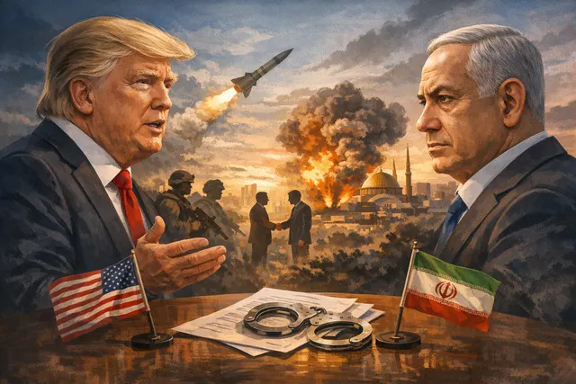Digital illustration symbolizing diplomatic tension between Israel and the U.S.-Iran framework deal announced in June 2026.