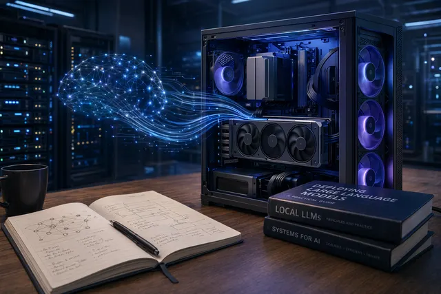 Editorial illustration of Kimi K2.6 local deployment infrastructure with servers and AI nodes