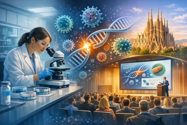 Conceptual illustration of gene-editing scissors targeting and cutting hepatitis B virus cccDNA within a human liver cell.