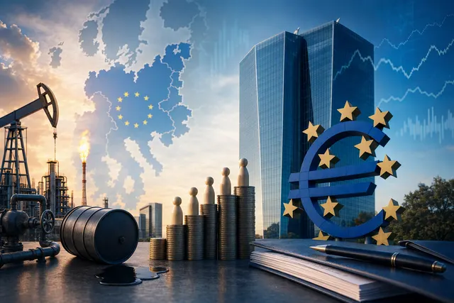 AI-generated editorial illustration about ECB interest rates and euro-area energy inflation