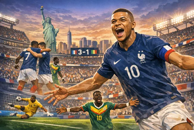 Kylian Mbappé celebrating a goal for France against Senegal at the 2026 FIFA World Cup