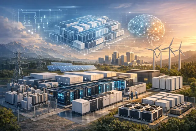 AI-generated editorial hero image illustrating the Siemens-NVIDIA-Fluence 136 MW AI data center blueprint concept with industrial electrical infrastructure and modular design theme
