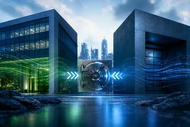 Illustration of institutional crypto custody integration between a global bank and blockchain infrastructure