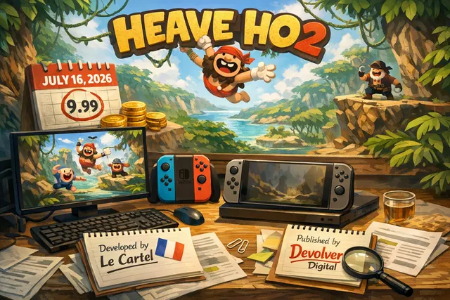 Heave Ho 2 game art showing characters grabbing and swinging through colorful environments.