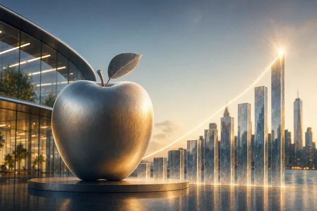 Editorial illustration about Apple’s market valuation crossing $5 trillion
