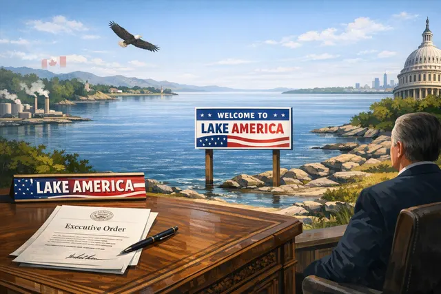 What did President Donald Trump’s executive order renaming Lake Ontario “Lake America” do, when does it require Interior Secretary Doug Burg