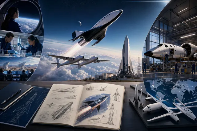 Concept illustration of Virgin Galactic suborbital spaceplane and mothership used for commercial space tourism flights