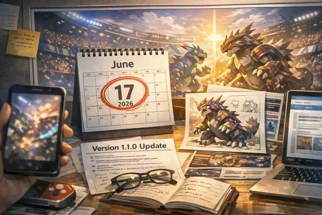 Pokémon Champions mobile launch artwork featuring Raichu and the new Mega Evolution forms, set against a competitive battle arena backdrop.