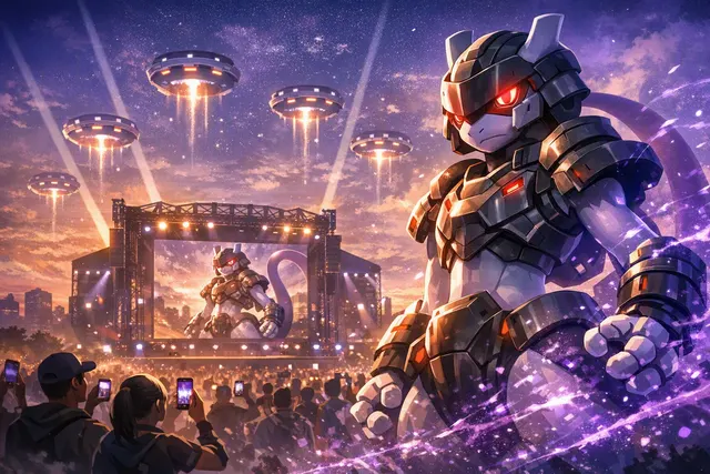 Armored Mewtwo illustrated in a dramatic Pokémon GO raid scene