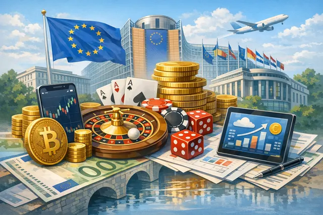 European Union budget and new crypto, gambling, and digital tax proposals concept illustration