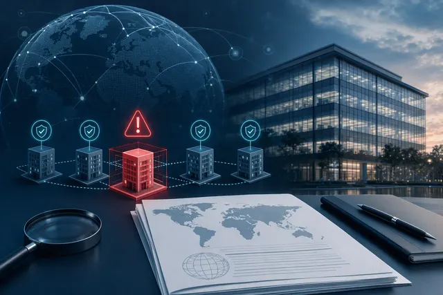 Illustration representing a cybersecurity incident response at an overseas business unit