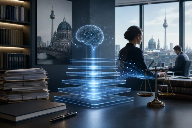 Illustration representing an AI-powered legal operations platform used by law firms and notaries