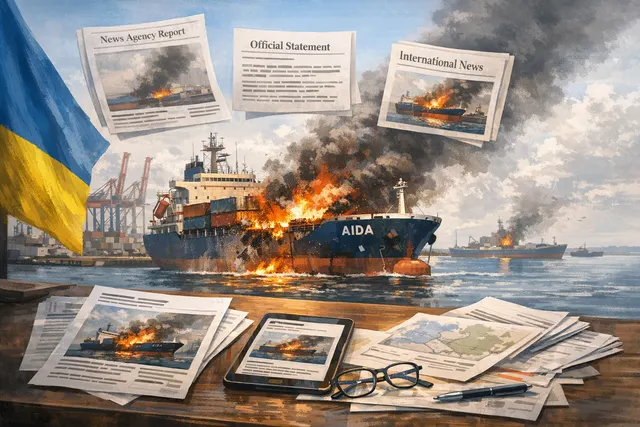 AI-generated image representing a cargo ship at a port, symbolizing the Russian strike on the MV AIDA at Odesa.