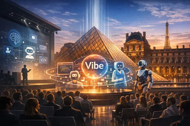 Mistral AI Now Summit 2026 announcement graphic showing Vibe platform, Mistral Medium 3.5 model, and industrial AI partnerships
