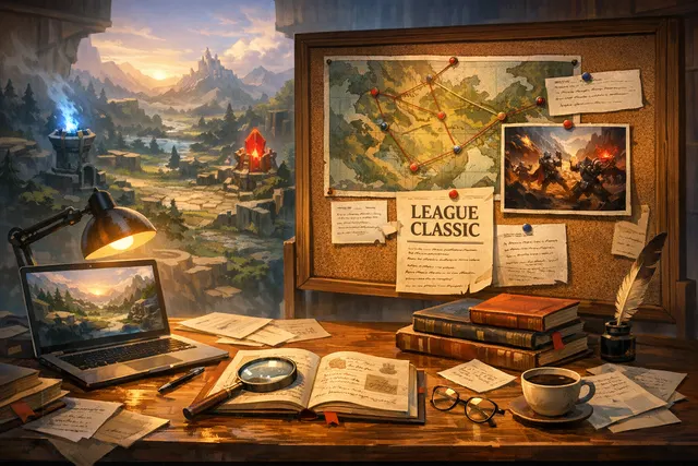 A stylized retro Summoner's Rift scene with classic League of Legends champions from the Season 3 era, evoking the nostalgic throwback theme of League Classic.