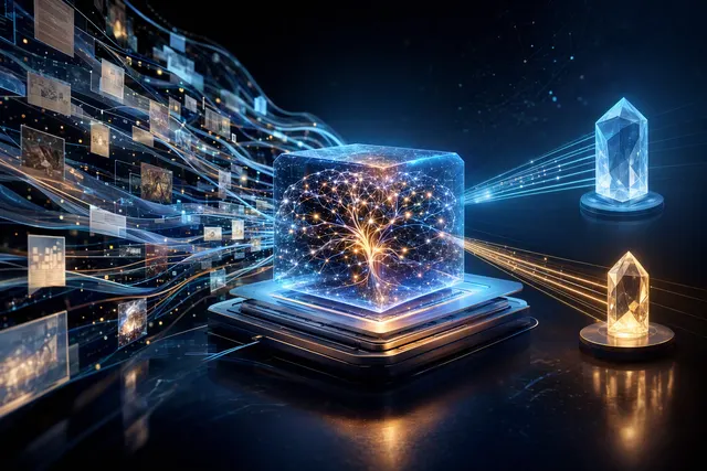 Conceptual editorial illustration representing persistent memory inside an AI model
