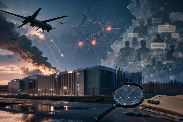 AI-generated conceptual illustration for an article about disruptions at Yandex data centers; not a documentary image of a strike.