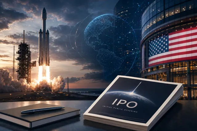 Illustration representing SpaceX IPO plans and Nasdaq listing under ticker SPCX