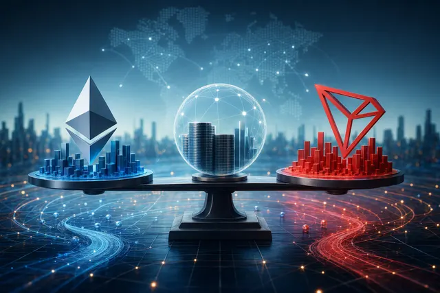 Editorial illustration representing stablecoins moving across blockchain networks