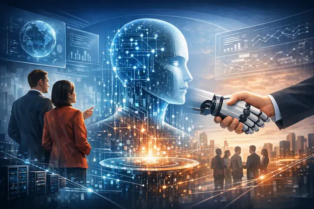 Abstract editorial illustration representing Bain’s partnership with Anthropic and enterprise Claude deployment