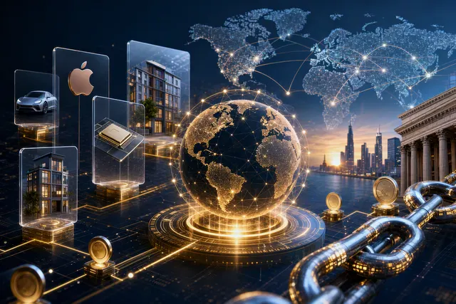 Illustration of blockchain-based tokenized equities and market data