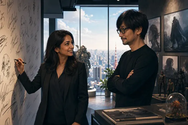 Editorial illustration representing Xbox and Kojima Productions’ expanded partnership on Physint