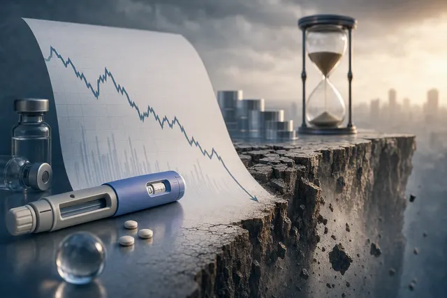 Editorial illustration about Novo Nordisk, semaglutide and investor concerns over competition and patent expirations