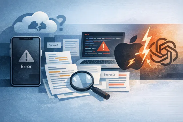 Visual representation of the ChatGPT iOS outage on July 12, 2026, showing error messages and the Apple-OpenAI legal conflict timeline