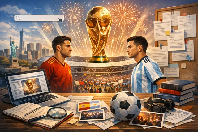AI-generated illustration of the 2026 FIFA World Cup Final at MetLife Stadium, featuring the match and halftime show