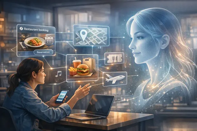 Conceptual illustration of Meta’s Project Hatch AI agent coordinating online errands and connected apps
