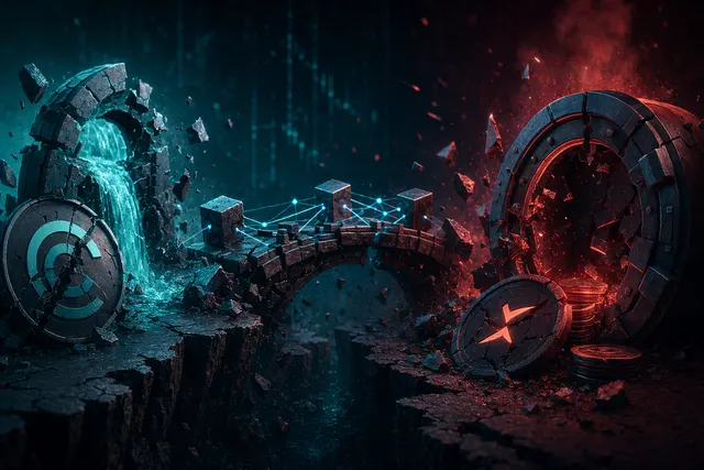Illustration representing DeFi security exploits across cross-chain bridges and crypto protocols