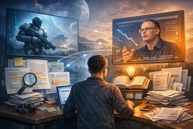 A stylized digital illustration representing the intersection of AI, gaming, and controversy, with elements symbolizing Destiny 2, Steam, and generative AI debate.