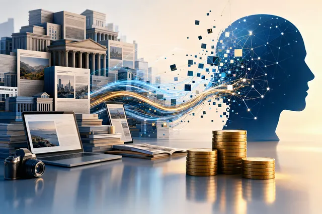 Illustration representing publishers receiving payments for content used in AI-generated search answers