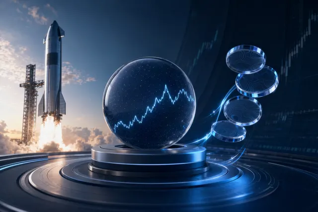 Illustration representing synthetic futures markets pricing SpaceX before an IPO on Hyperliquid