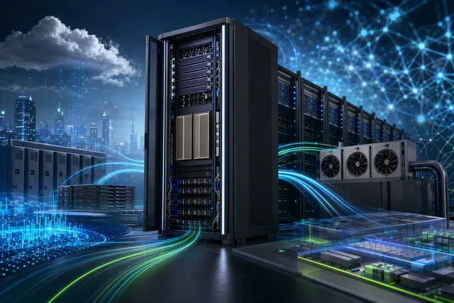 Illustration of rack-scale AI infrastructure representing Dell PowerRack and AI Factory enterprise systems